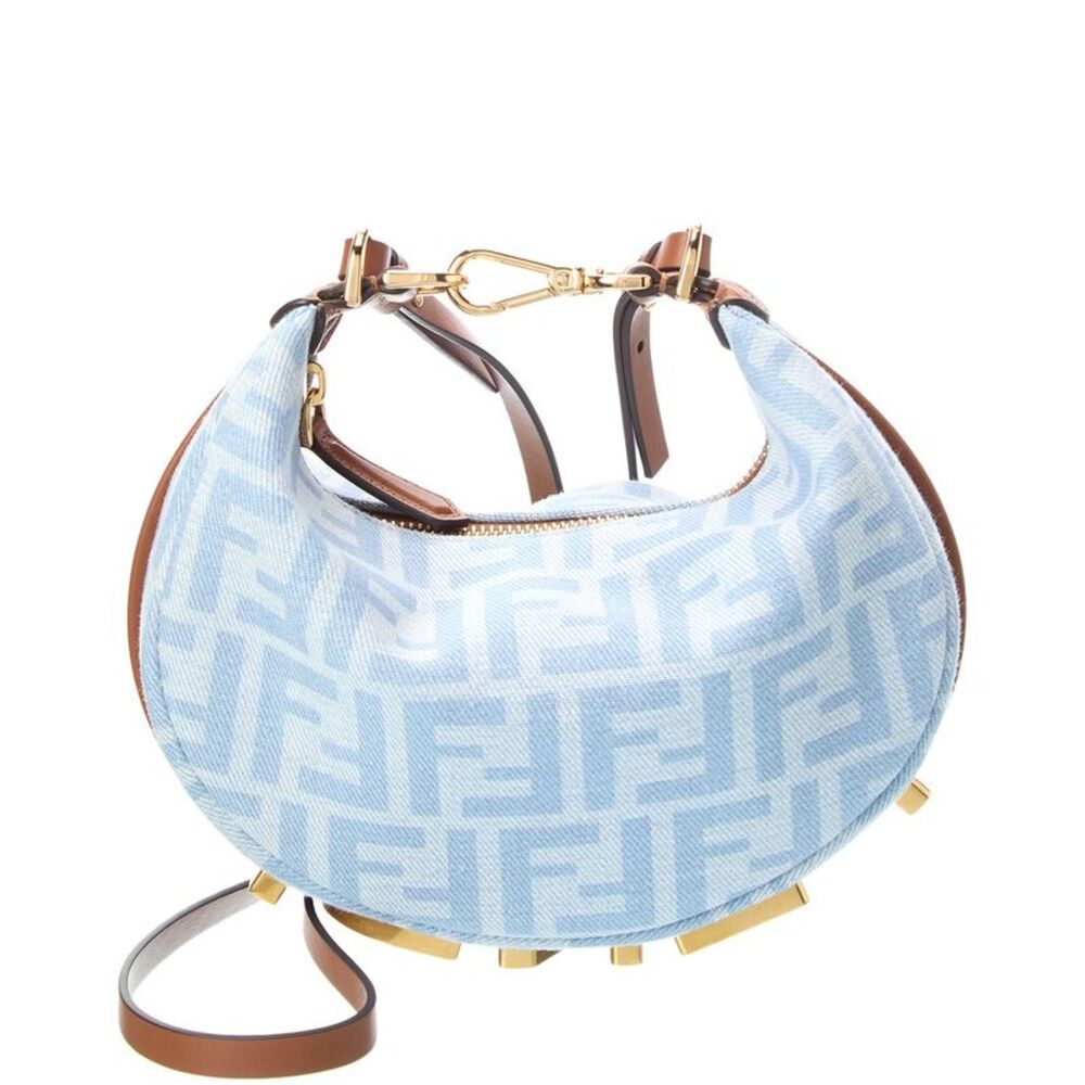 Fendi Fendigraphy Mini Ff Denim Hobo Bag, Blue